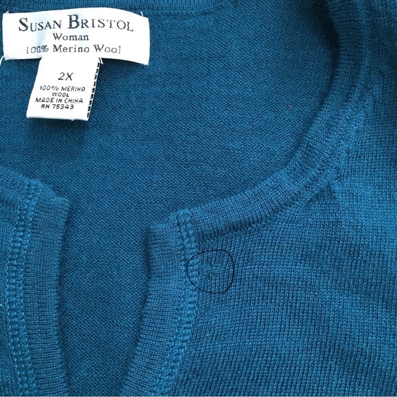 Susan Bristol 100% Merino Wool Blue Long Sleeve V-neck  Tight Knit Sweater - Picture 15 of 15